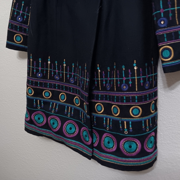 Plenty by Tracy Reese Black Geometric Embroidered Wool Blend Coat - Picture 3 of 6